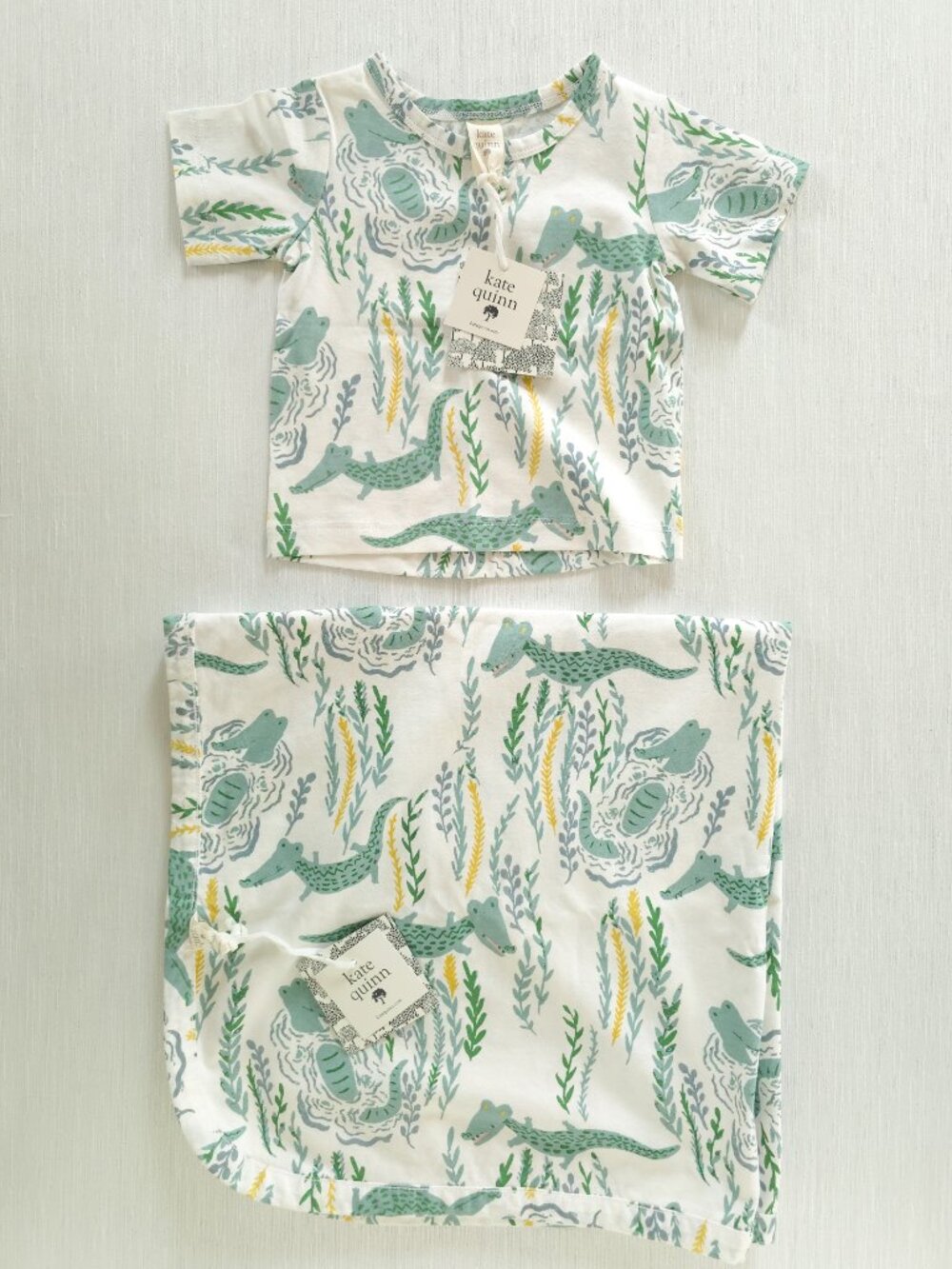 Kate Quinn Organic Cotton Crocodile Receiving Blanket and Shirt 6-12 Months